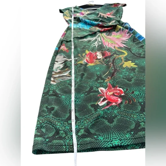 Roberto Cavalli Green Snake Print Floral Bodycon Dress IT 38 US XS 2 Stretch - Picture 11 of 13